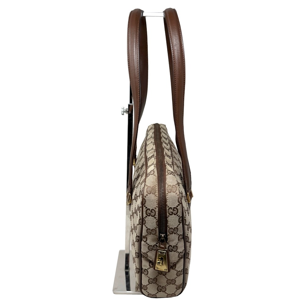 Gucci GG Monogram Canvas Shoulder Bag Brown Leather Vintage Y2K Tote - Picture 4 of 11